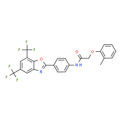 ChemSpider 2D Image | N-{4-[5,7-Bis(trifluoromethyl)-1,3-benzoxazol-2-yl]phenyl}-2-(2-methylphenoxy)acetamide | C24H16F6N2O3