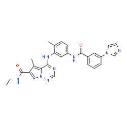 ChemSpider 2D Image | N-Ethyl-4-[(5-{[3-(1H-imidazol-1-yl)benzoyl]amino}-2-methylphenyl)amino]-5-methylpyrrolo[2,1-f][1,2,4]triazine-6-carboxamide | C27H26N8O2