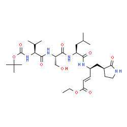 ChemSpider 2D Image | N-(tert-butoxycarbonyl)-L-valyl-L-seryl-N-{(2S,3E)-5-ethoxy-5-oxo-1-[(3S)-2-oxopyrrolidin-3-yl]pent-3-en-2-yl}-L-leucinamide | C30H51N5O9