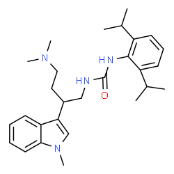 ChemSpider 2D Image | 1-(2,6-Diisopropylphenyl)-3-[4-(dimethylamino)-2-(1-methyl-1H-indol-3-yl)butyl]urea | C28H40N4O