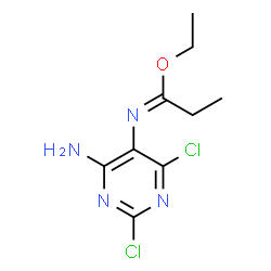 ChemSpider 2D Image | Ethyl (1E)-N-(4-amino-2,6-dichloro-5-pyrimidinyl)propanimidate | C9H12Cl2N4O