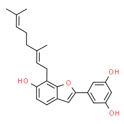 ChemSpider 2D Image | 5-{7-[(2E)-3,7-Dimethyl-2,6-octadien-1-yl]-6-hydroxy-1-benzofuran-2-yl}-1,3-benzenediol | C24H26O4