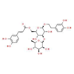 ChemSpider 2D Image | 2-(3,4-Dihydroxyphenyl)ethyl 3-O-(6-deoxy-beta-D-mannopyranosyl)-6-O-[(2E)-3-(3,4-dihydroxyphenyl)-2-propenoyl]-beta-D-glucopyranoside | C29H36O15