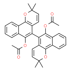 ChemSpider 2D Image | 2,2,2',2'-Tetramethyl-2H,2'H-5,5'-bibenzo[h]chromene-6,6'-diyl diacetate | C34H30O6