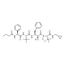 ChemSpider 2D Image | N~2~-[(2S)-2-(Butyrylamino)-2-phenylacetyl]-N-[(2S,3S)-4-{(4R)-4-[(cyclopropylmethyl)carbamoyl]-5,5-dimethyl-1,3-thiazolidin-3-yl}-3-hydroxy-4-oxo-1-phenyl-2-butanyl]-3-methyl-L-valinamide | C38H53N5O6S