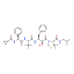 ChemSpider 2D Image | N~2~-{(2S)-2-[(Cyclopropylcarbonyl)amino]-2-phenylacetyl}-N-{(2S,3S)-3-hydroxy-4-[(4R)-4-(isobutylcarbamoyl)-5,5-dimethyl-1,3-thiazolidin-3-yl]-4-oxo-1-phenyl-2-butanyl}-3-methyl-L-valinamide | C38H53N5O6S