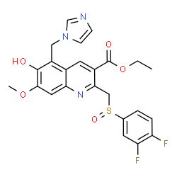 ChemSpider 2D Image | Ethyl 2-{[(3,4-difluorophenyl)sulfinyl]methyl}-6-hydroxy-5-(1H-imidazol-1-ylmethyl)-7-methoxy-3-quinolinecarboxylate | C24H21F2N3O5S
