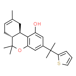 ChemSpider 2D Image | (6aR,10aR)-6,6,9-Trimethyl-3-[2-(2-thienyl)-2-propanyl]-6a,7,10,10a-tetrahydro-6H-benzo[c]chromen-1-ol | C23H28O2S