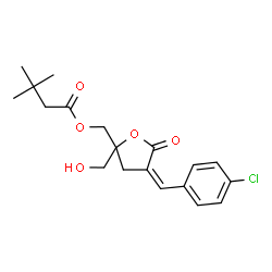 ChemSpider 2D Image | [(4Z)-4-(4-Chlorobenzylidene)-2-(hydroxymethyl)-5-oxotetrahydro-2-furanyl]methyl 3,3-dimethylbutanoate | C19H23ClO5