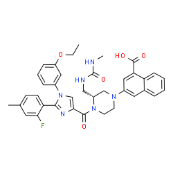 ChemSpider 2D Image | 3-[(3R)-4-{[1-(3-Ethoxyphenyl)-2-(2-fluoro-4-methylphenyl)-1H-imidazol-4-yl]carbonyl}-3-{[(methylcarbamoyl)amino]methyl}-1-piperazinyl]-1-naphthoic acid | C37H37FN6O5