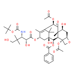 ChemSpider 2D Image | (2alpha,5beta,7beta,10beta,13alpha)-4,10-Diacetoxy-2-(benzoyloxy)-1,7-dihydroxy-9-oxo-5,20-epoxytax-11-en-13-yl 3,4-dideoxy-4,4-dimethyl-3-({[(2-methyl-2-propanyl)oxy]carbonyl}amino)-L-threo-pentonate | C43H59NO16