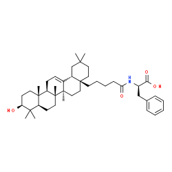 ChemSpider 2D Image | (2R)-2-({5-[(4aR,6aS,6bR,8aR,10S,12aR,12bR,14bR)-10-Hydroxy-2,2,6a,6b,9,9,12a-heptamethyl-1,3,4,5,6,6a,6b,7,8,8a,9,10,11,12,12a,12b,13,14b-octadecahydro-4a(2H)-picenyl]pentanoyl}amino)-3-phenylpropano
ic acid | C43H65NO4