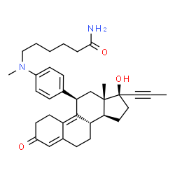 ChemSpider 2D Image | 6-[{4-[(8S,11R,13S,14S,17S)-17-Hydroxy-13-methyl-3-oxo-17-(1-propyn-1-yl)-2,3,6,7,8,11,12,13,14,15,16,17-dodecahydro-1H-cyclopenta[a]phenanthren-11-yl]phenyl}(methyl)amino]hexanamide (non-preferred na
me) | C34H44N2O3