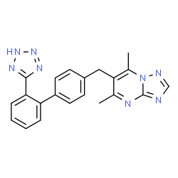 ChemSpider 2D Image | 5,7-Dimethyl-6-{[2'-(2H-tetrazol-5-yl)-4-biphenylyl]methyl}[1,2,4]triazolo[1,5-a]pyrimidine | C21H18N8