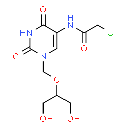 ChemSpider 2D Image | 2-Chloro-N-(1-{[(1,3-dihydroxy-2-propanyl)oxy]methyl}-2,4-dioxo-1,2,3,4-tetrahydro-5-pyrimidinyl)acetamide | C10H14ClN3O6