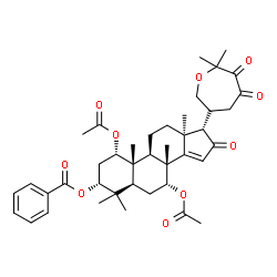 ChemSpider 2D Image | (1alpha,3alpha,5alpha,7alpha,13alpha,17alpha,20S)-1,7-Diacetoxy-4,4,8-trimethyl-16,23,24-trioxo-21,25-epoxycholest-14-en-3-yl benzoate | C41H52O10