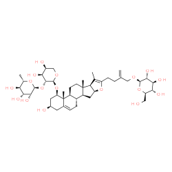 ChemSpider 2D Image | (1beta,3beta)-1-{[2-O-(6-Deoxy-alpha-L-mannopyranosyl)-alpha-L-arabinopyranosyl]oxy}-3-hydroxyfurosta-5,20(22),25-trien-27-yl beta-D-glucopyranoside | C44H68O17