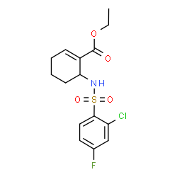 ChemSpider 2D Image | Ethyl 6-[[(2-chloro-4-fluorophenyl)sulfonyl]amino]-1-cyclohexene-1-carboxylate | C15H17ClFNO4S