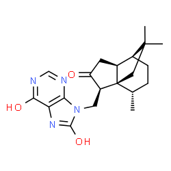 ChemSpider 2D Image | 9-{[(1S,2S,5S,6S,9S)-9,11,11-Trimethyl-3-oxotricyclo[4.3.2.0~1,5~]undec-2-yl]methyl}-7,9-dihydro-1H-purine-6,8-dione | C20H26N4O3