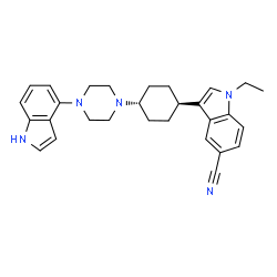 ChemSpider 2D Image | 1-Ethyl-3-{trans-4-[4-(1H-indol-4-yl)-1-piperazinyl]cyclohexyl}-1H-indole-5-carbonitrile | C29H33N5