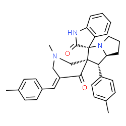 ChemSpider 2D Image | (1'R,2'S,3R,5''E,7a'S)-1''-Methyl-5''-(4-methylbenzylidene)-1'-(4-methylphenyl)-5',6',7',7a'-tetrahydro-1'H,4''H-dispiro[indole-3,3'-pyrrolizine-2',3''-piperidine]-2,4''(1H)-dione | C34H35N3O2