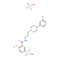 ChemSpider 2D Image | N-{3-[4-(3-Chlorophenyl)-1-piperazinyl]propyl}-2-methoxy-5-sulfamoylbenzamide methanesulfonate (1:1) | C22H31ClN4O7S2
