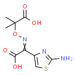 ChemSpider 2D Image | 2-({[(2-Amino-1,3-thiazol-4-yl)(carboxy)methylene]amino}oxy)-2-methylpropanoic acid | C9H11N3O5S