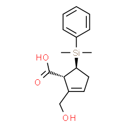 ChemSpider 2D Image | (1R,5S)-5-[Dimethyl(phenyl)silyl]-2-(hydroxymethyl)-2-cyclopentene-1-carboxylic acid | C15H20O3Si