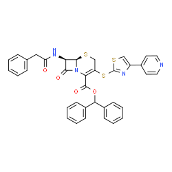 ChemSpider 2D Image | Diphenylmethyl (6R,7R)-8-oxo-7-[(2-phenylacetyl)amino]-3-[[4-(4-pyridinyl)-2-thiazolyl]thio]-5-thia-1-azabicyclo[4.2.0]oct-2-ene-2-carboxylate | C36H28N4O4S3