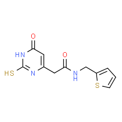 ChemSpider 2D Image | 4-pyrimidineacetamide, 1,6-dihydro-2-mercapto-6-oxo-N-(2-thienylmethyl)- | C11H11N3O2S2