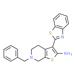 ChemSpider 2D Image | 3-(1,3-Benzothiazol-2-yl)-6-benzyl-4,5,6,7-tetrahydrothieno[2,3-c]pyridin-2-amine | C21H19N3S2