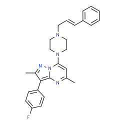 ChemSpider 2D Image | 3-(4-Fluorophenyl)-2,5-dimethyl-7-{4-[(2E)-3-phenyl-2-propen-1-yl]-1-piperazinyl}pyrazolo[1,5-a]pyrimidine | C27H28FN5