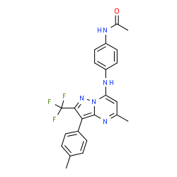ChemSpider 2D Image | N-(4-{[5-Methyl-3-(4-methylphenyl)-2-(trifluoromethyl)pyrazolo[1,5-a]pyrimidin-7-yl]amino}phenyl)acetamide | C23H20F3N5O