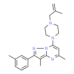 ChemSpider 2D Image | 3,5-Dimethyl-2-(3-methylphenyl)-7-[4-(2-methyl-2-propen-1-yl)-1-piperazinyl]pyrazolo[1,5-a]pyrimidine | C23H29N5