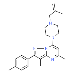ChemSpider 2D Image | 3,5-Dimethyl-2-(4-methylphenyl)-7-[4-(2-methyl-2-propen-1-yl)-1-piperazinyl]pyrazolo[1,5-a]pyrimidine | C23H29N5