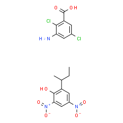 ChemSpider 2D Image | 3-Amino-2,5-dichlorobenzoic acid - 2-sec-butyl-4,6-dinitrophenol (1:1) | C17H17Cl2N3O7
