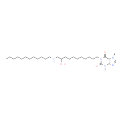 ChemSpider 2D Image | 1-(11-(dodecylamino)-10-hydroxyundecyl)-3,7-dihydro-3,7-dimethyl-1H-purine-2,6-dione | C30H55N5O3