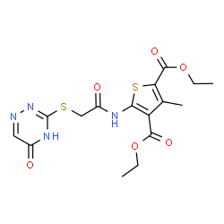ChemSpider 2D Image | Diethyl 3-methyl-5-({[(5-oxo-2,5-dihydro-1,2,4-triazin-3-yl)sulfanyl]acetyl}amino)-2,4-thiophenedicarboxylate | C16H18N4O6S2
