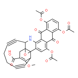 ChemSpider 2D Image | 21,24,28-Triacetoxy-7-methoxy-19,26-dioxo-3-oxa-16-azaheptacyclo[15.12.0.0~2,4~.0~2,8~.0~4,15~.0~18,27~.0~20,25~]nonacosa-1(29),6,17,20,22,24,27-heptaene-9,13-diyne-6-carboxylic acid | C35H25NO12