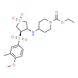ChemSpider 2D Image | Ethyl 4-({(3S,4R)-4-[(4-methoxy-3-methylphenyl)sulfonyl]-1,1-dioxidotetrahydro-3-thiophenyl}amino)-1-piperidinecarboxylate | C20H30N2O7S2