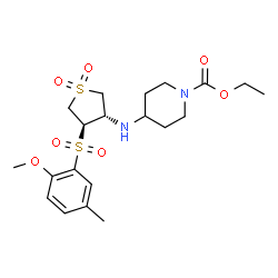 ChemSpider 2D Image | Ethyl 4-({(3S,4R)-4-[(2-methoxy-5-methylphenyl)sulfonyl]-1,1-dioxidotetrahydro-3-thiophenyl}amino)-1-piperidinecarboxylate | C20H30N2O7S2