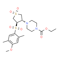 ChemSpider 2D Image | Ethyl 4-{(3S,4R)-4-[(4-methoxy-2,5-dimethylphenyl)sulfonyl]-1,1-dioxidotetrahydro-3-thiophenyl}-1-piperazinecarboxylate | C20H30N2O7S2