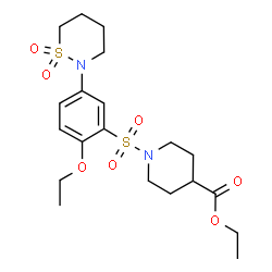 ChemSpider 2D Image | Ethyl 1-{[5-(1,1-dioxido-1,2-thiazinan-2-yl)-2-ethoxyphenyl]sulfonyl}-4-piperidinecarboxylate | C20H30N2O7S2