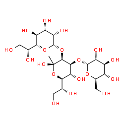 ChemSpider 2D Image | (5R)-5-[(1R)-1,2-Dihydroxyethyl]-beta-D-lyxopyranosyl-(1->3)-[alpha-D-glucopyranosyl-(1->4)]-(6R)-1-deoxy-6-[(1R)-1,2-dihydroxyethyl]-beta-D-tagatopyranose | C21H38O18