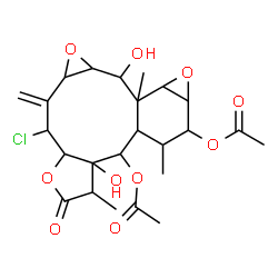 ChemSpider 2D Image | 3-Chloro-6a,12-dihydroxy-6,8,11a-trimethyl-2-methylene-5-oxohexadecahydro-10,11-epoxybenzo[4,5]oxireno[7,8]cyclodeca[1,2-b]furan-7,9-diyl diacetate | C24H31ClO10