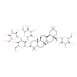 ChemSpider 2D Image | 1-O-[(3beta,5xi,18alpha)-3-{[beta-D-Glucopyranosyl-(1->2)-[beta-D-glucopyranosyl-(1->3)]-beta-D-glucopyranosyl]oxy}-28-oxoolean-12-en-28-yl]-beta-D-glucopyranose | C54H88O23