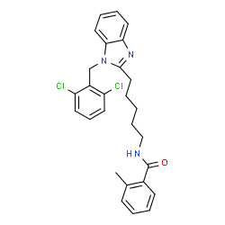 ChemSpider 2D Image | N-{5-[1-(2,6-Dichlorobenzyl)-1H-benzimidazol-2-yl]pentyl}-2-methylbenzamide | C27H27Cl2N3O