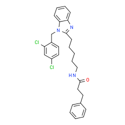ChemSpider 2D Image | N-{5-[1-(2,4-Dichlorobenzyl)-1H-benzimidazol-2-yl]pentyl}-3-phenylpropanamide | C28H29Cl2N3O