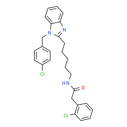 ChemSpider 2D Image | N-{5-[1-(4-Chlorobenzyl)-1H-benzimidazol-2-yl]pentyl}-2-(2-chlorophenyl)acetamide | C27H27Cl2N3O