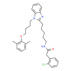 ChemSpider 2D Image | 2-(2-Chlorophenyl)-N-(5-{1-[4-(2,6-dimethylphenoxy)butyl]-1H-benzimidazol-2-yl}pentyl)acetamide | C32H38ClN3O2